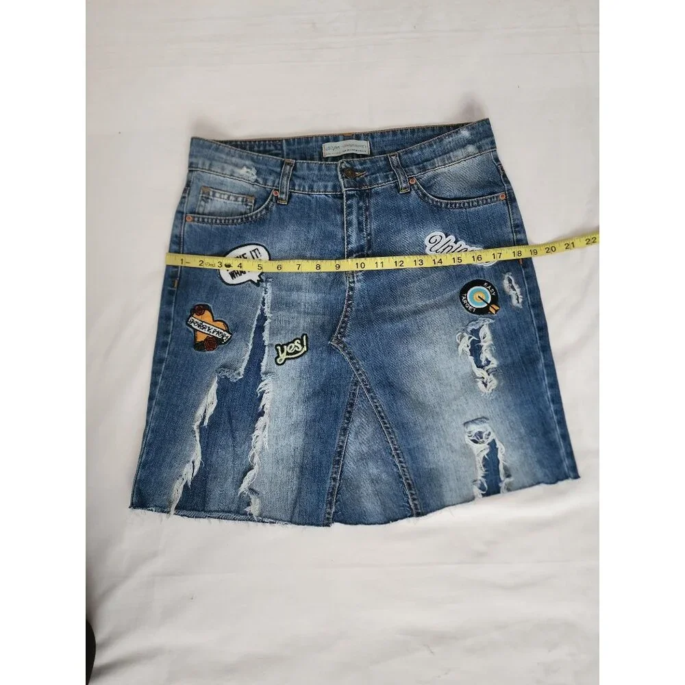 Dilvin Jeans Women's MAVI Blue Denim Patchwork Distressed Skirt Size US 06/EU-38 - Picture 11 of 12
